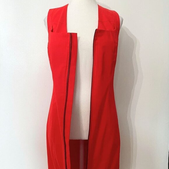 SARAH PACINI RED SQUARE NECK FRONT ZIP BODYCON DRESS - XS - Picture 6 of 11